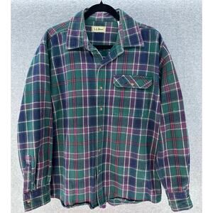 VTG L.L. Bean Men's sz L Purple Green Flannel Button Down 100% Cotton Comfort